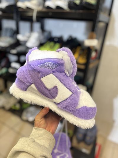 Purple And White Furry Sneaker Slippers