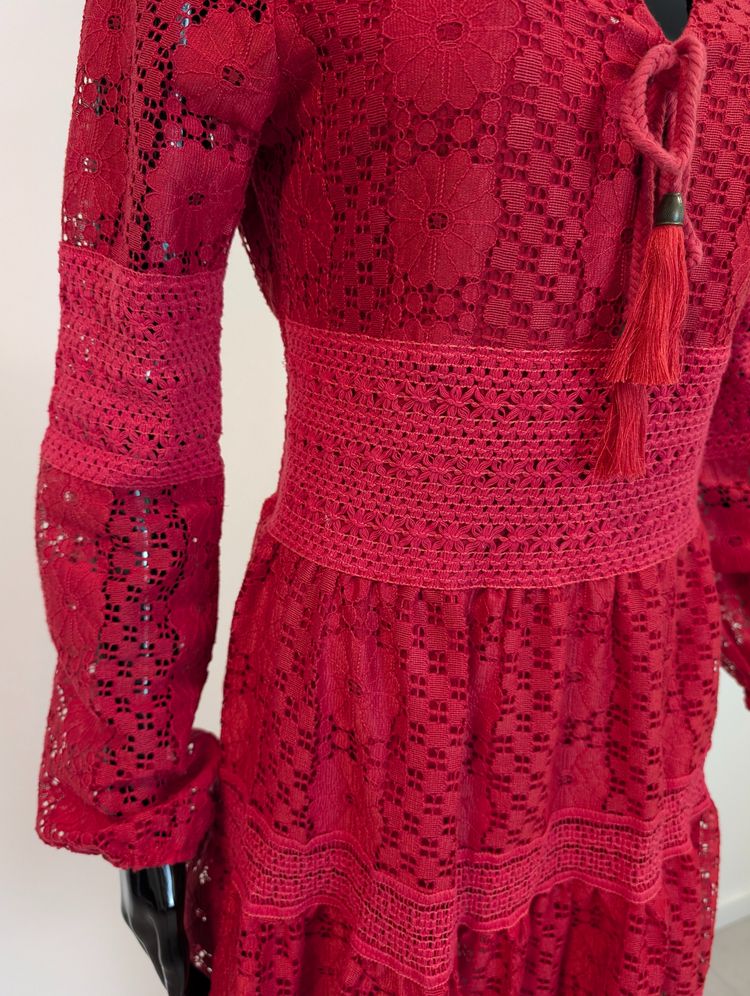 Red Lace Long Sleeve Dress 4