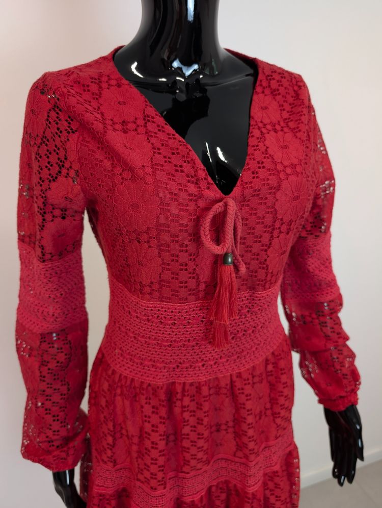 Red Lace Long Sleeve Dress 3