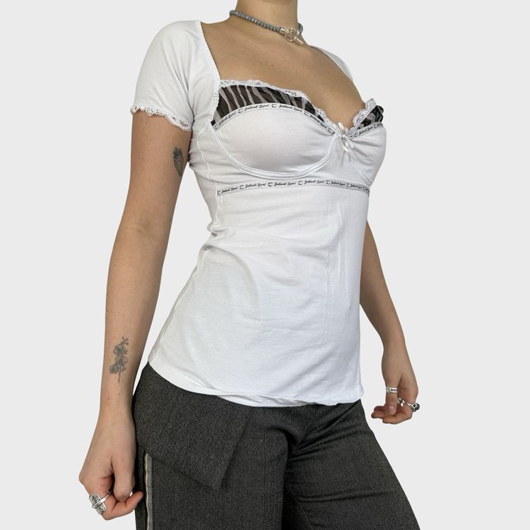 Roberto Cavalli White Cap Sleeve Bustier Style Top - M/L