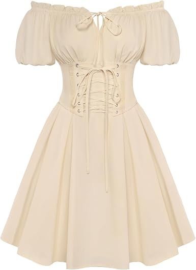 Cream Off-Shoulder Dress With Corset Waist
