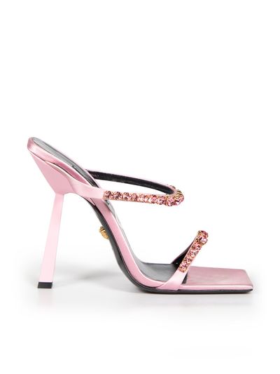 Pink Satin Rhinestone Embellished Mules