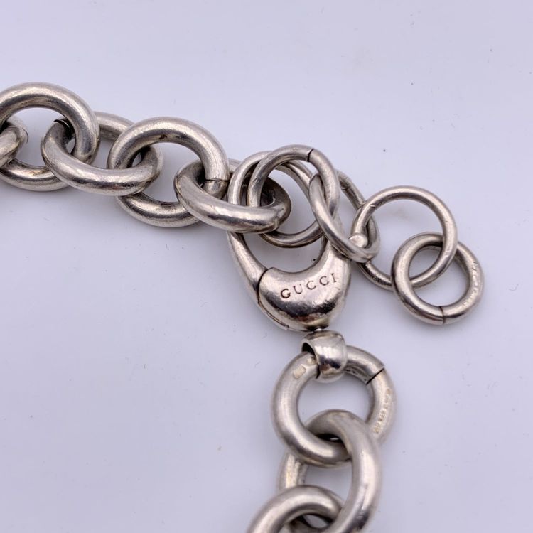 Bracciale Gucci in argento sterling 925 a catena Rolo con due piastrine a osso obraz 6