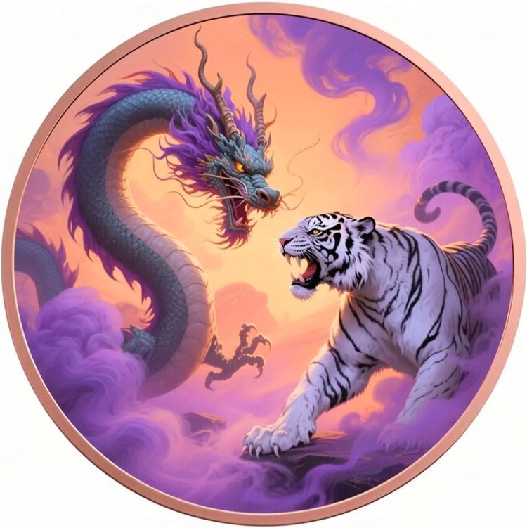 5oz copper Round, dragon & white tiger