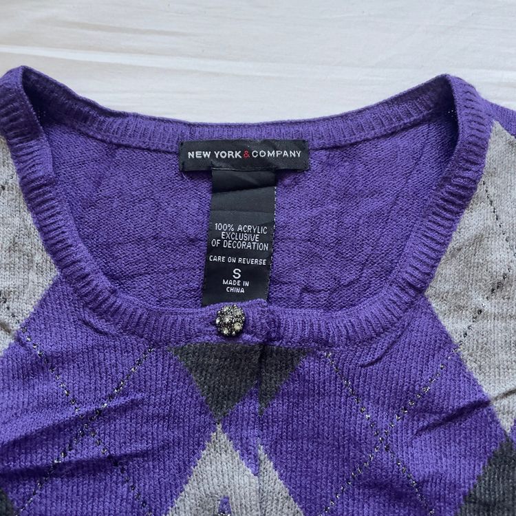 90’s Prep Purple Sparkly Argyle Cardigan Sweater image 5