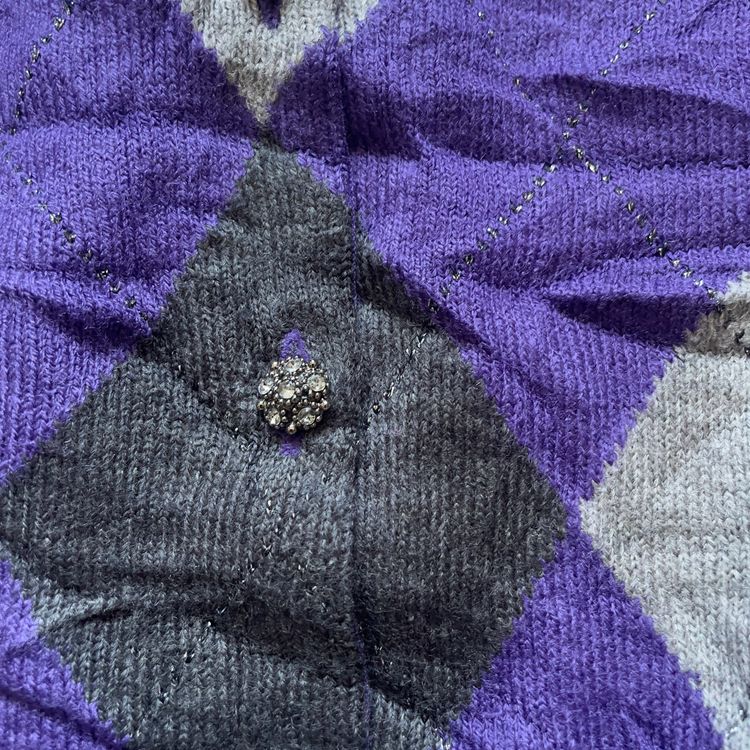 90’s Prep Purple Sparkly Argyle Cardigan Sweater image 4