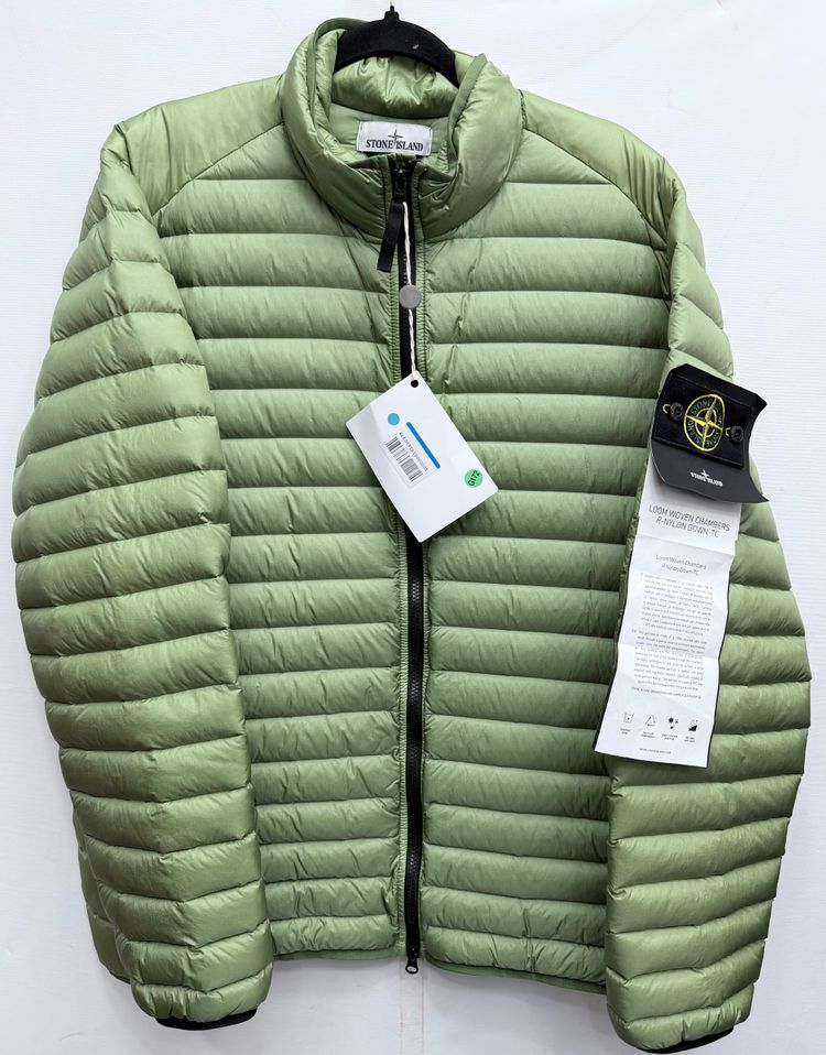 Stone Island Green Woven Down Puffer Jacket