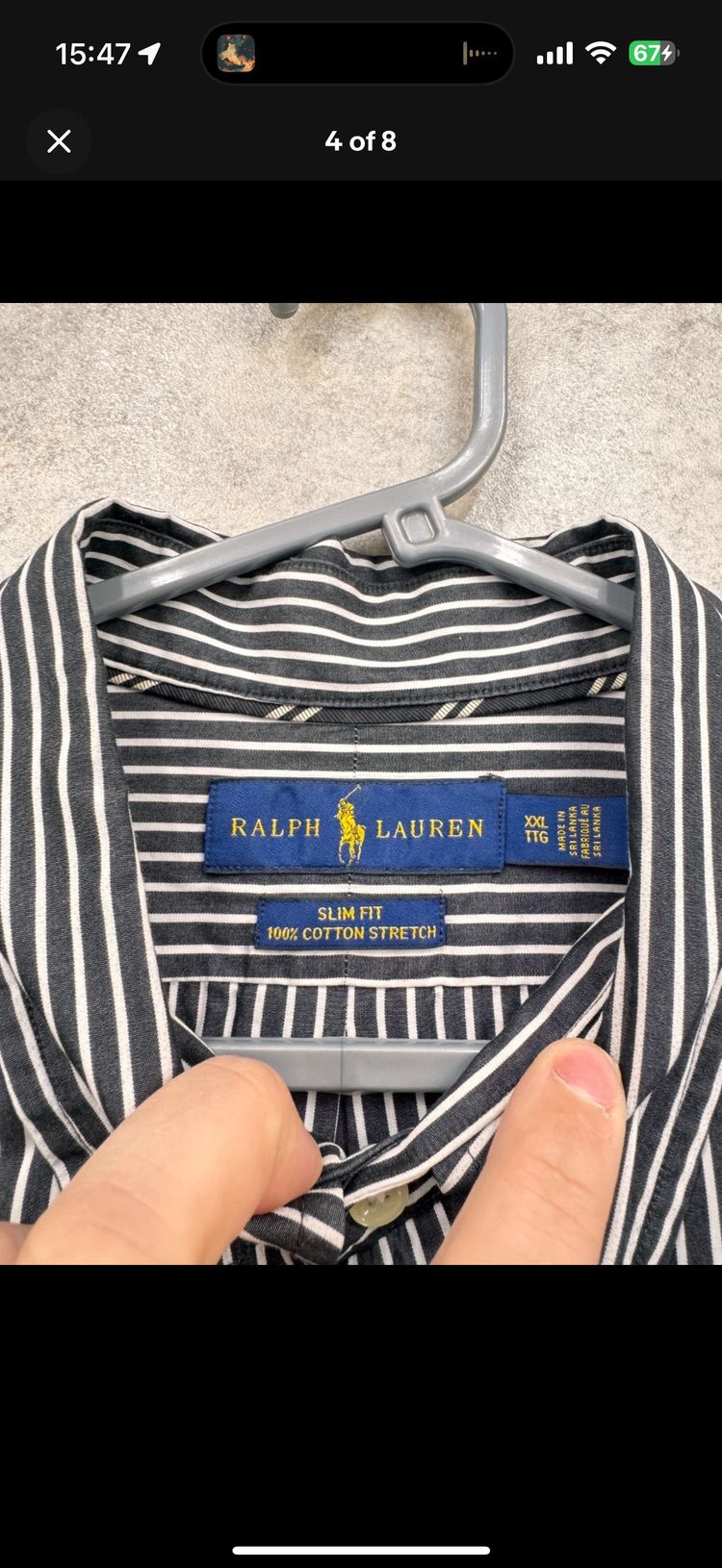 Immagine di Ralph Lauren Shirt Men’s XXL Black White Stripe Cotton Stretch Long Sleeve Slim  2