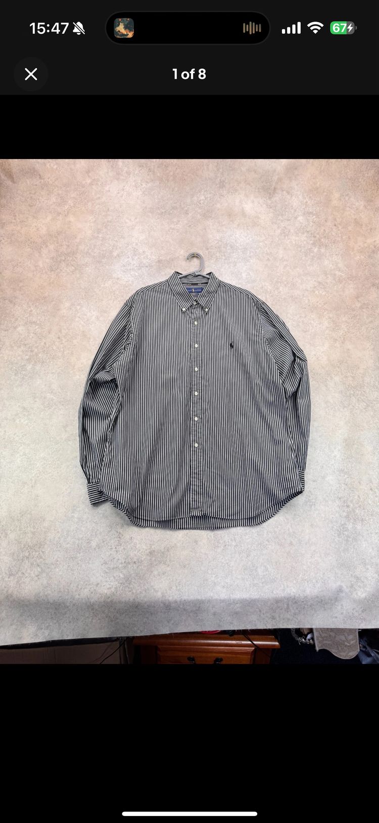 Ralph Lauren Shirt Men’s XXL Black White Stripe Cotton Stretch Long Sleeve Slim 