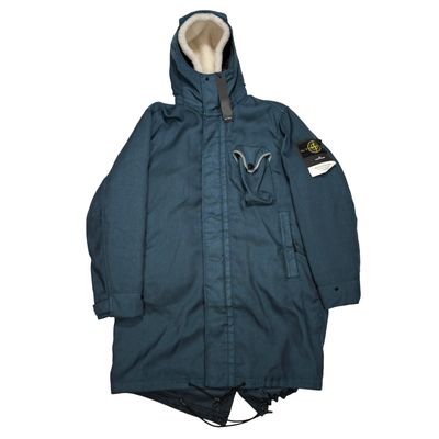 Stone Island Blue Modified Panama 6/3 HT Nylon + Leather Coat