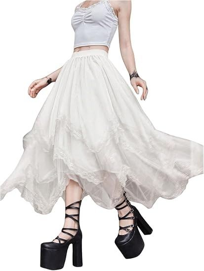 White Layered Lace Trim Skirt image 1