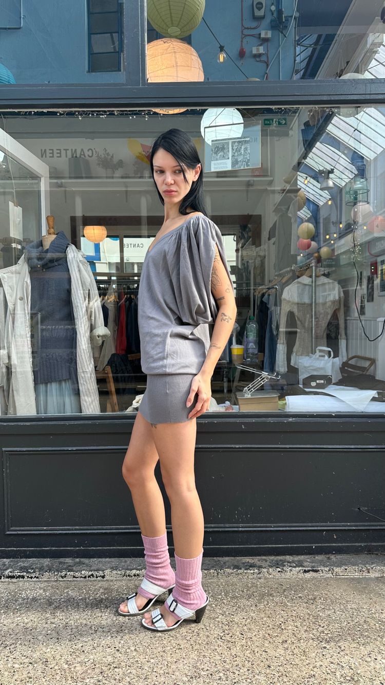 Grey 100% cotton batwing dress image 4
