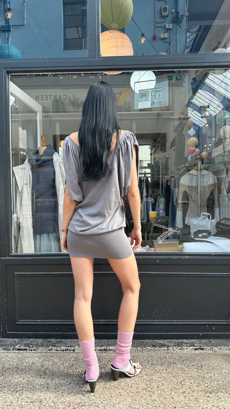 Grey 100% cotton batwing dress image 2