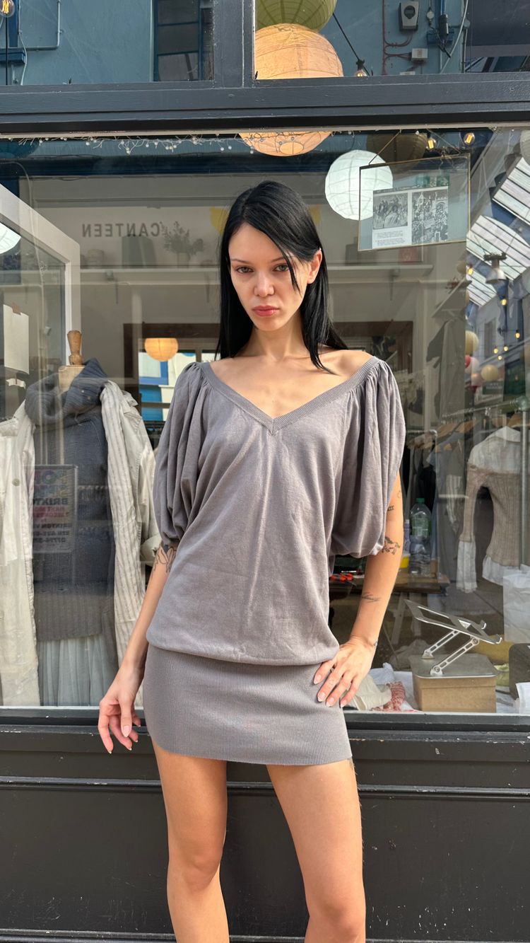 Grey 100% cotton batwing dress image 3