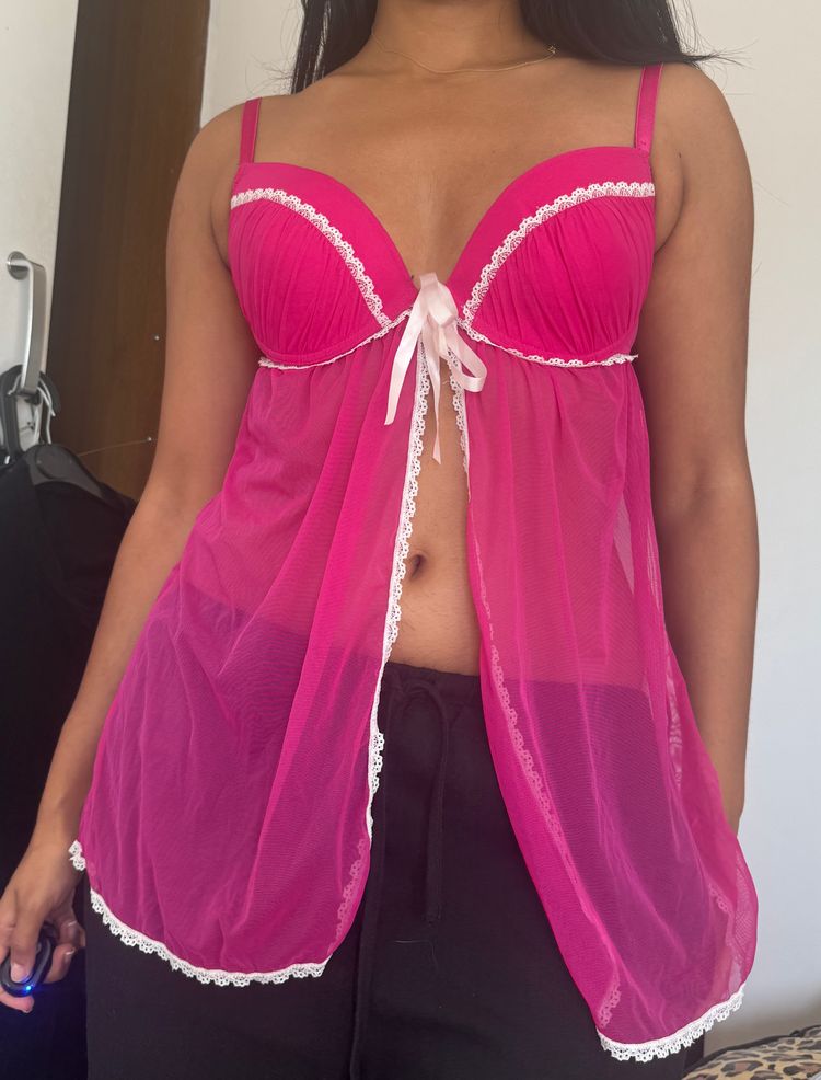 Pink Sheer Lingerie Babydoll imagen 2