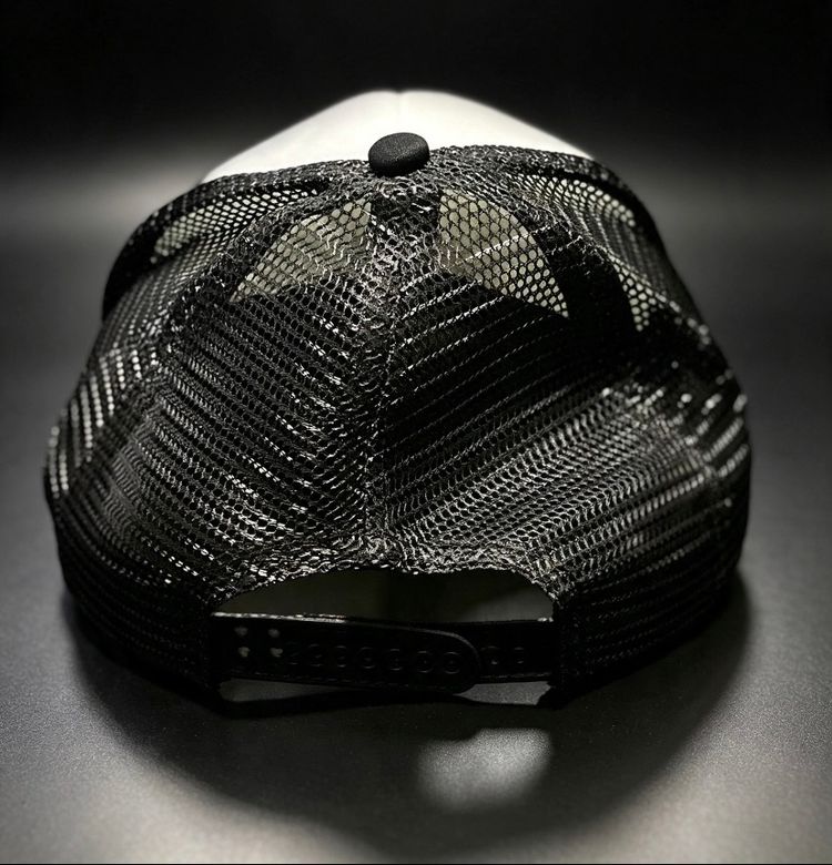 Black And White Trucker Cap With Red Tractor Graphic 2