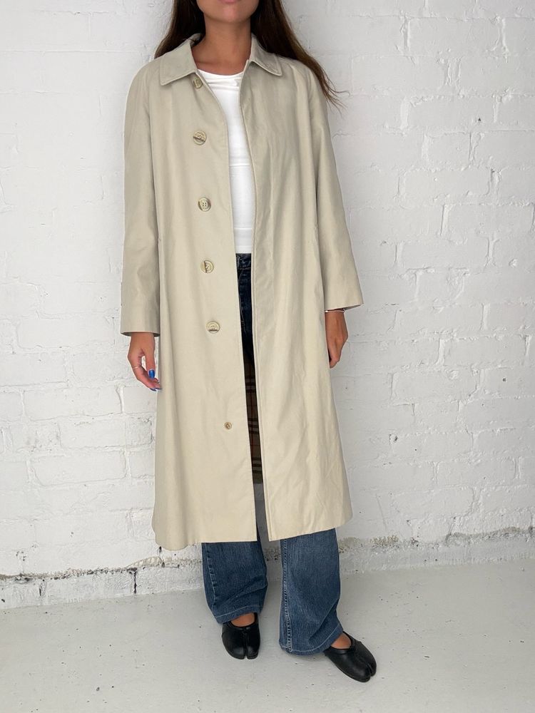 Burberry Vintage Cream Nova Check Lined Mac Trench Coat image 1