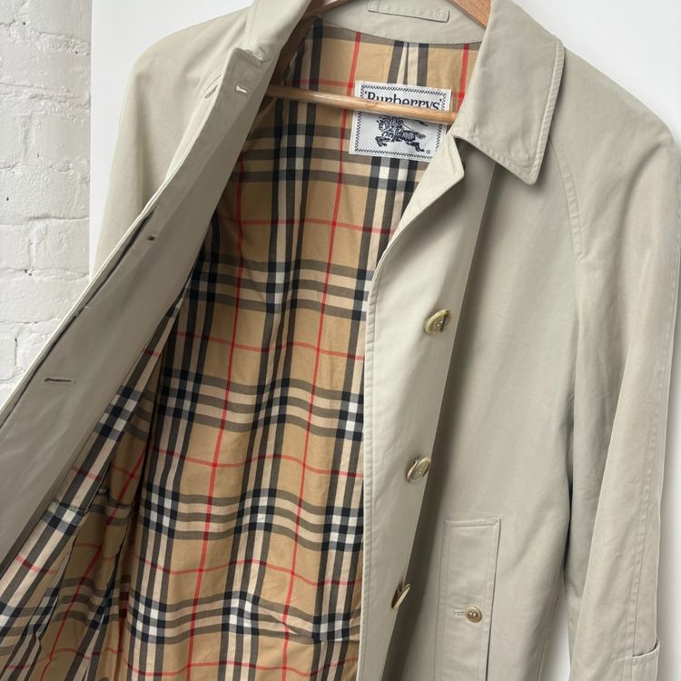 Burberry Vintage Cream Nova Check Lined Mac Trench Coat image 8
