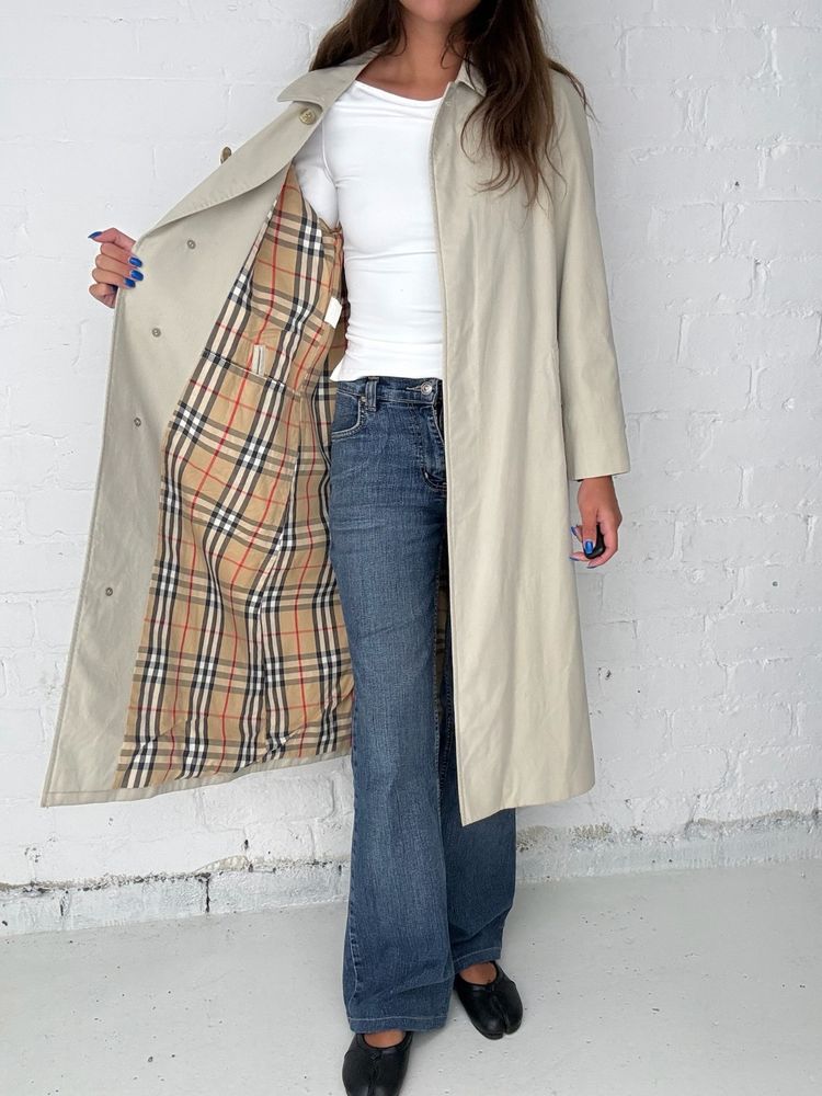 Burberry Vintage Cream Nova Check Lined Mac Trench Coat image 2