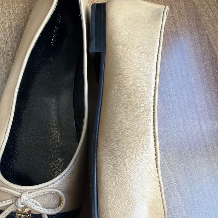 Tory Burch Cap-Toe Ballet Flats Leather Ginger Black Uk 6 USA 8.5 New image 3