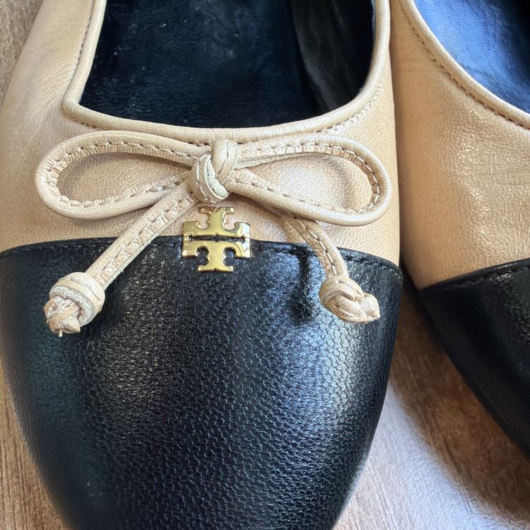 Tory Burch Cap-Toe Ballet Flats Leather Ginger Black Uk 6 USA 8.5 New image 2