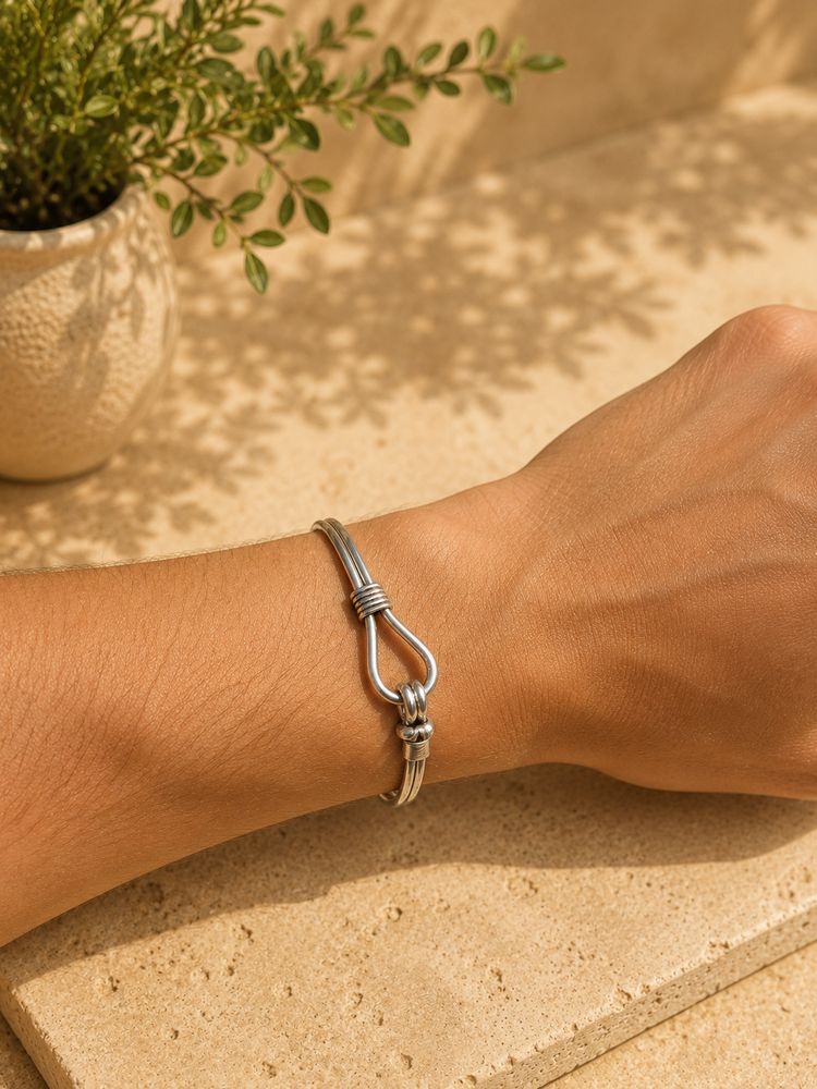 Vintage Sterling Silver Hook Cuff Bracelet | 26.3g | Minimalist Artisan Bangle | Unisex