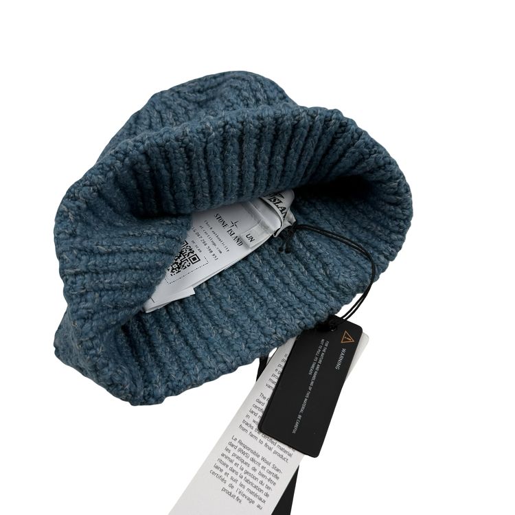 Stone Island 2025 Blue Marl Ribbed Chenille Logo Patch Beanie - One-Size image 2