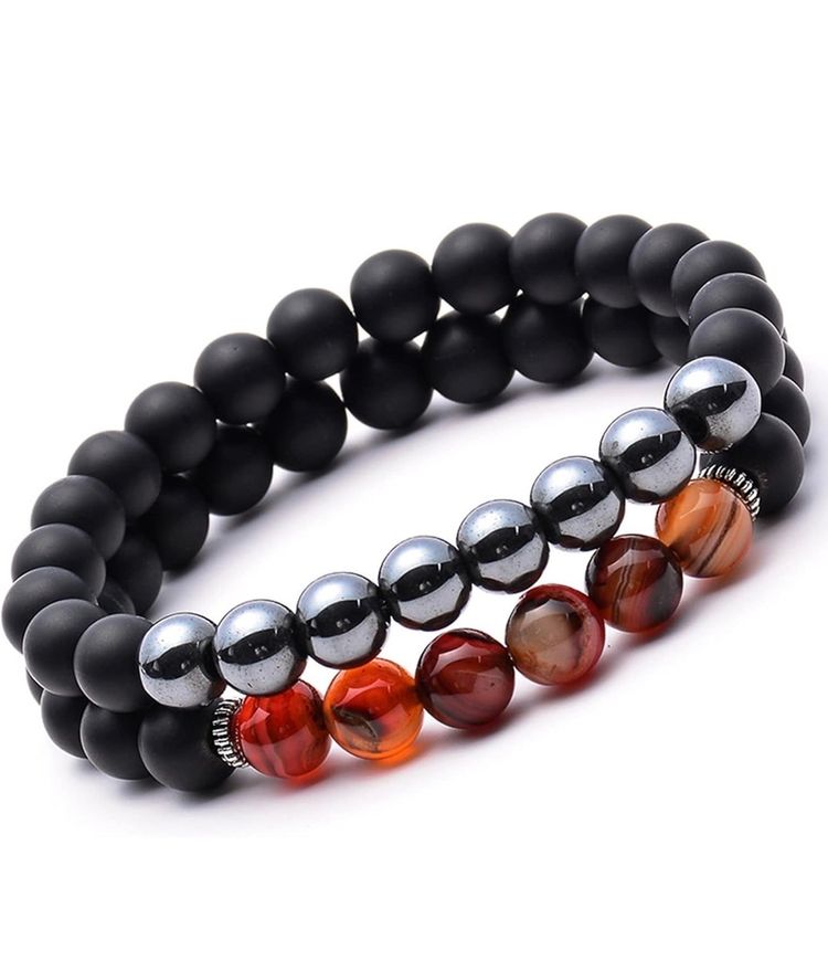 Black And Red Beaded Bracelet Set obraz 2