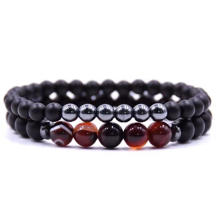 Black And Red Beaded Bracelet Set obraz 1