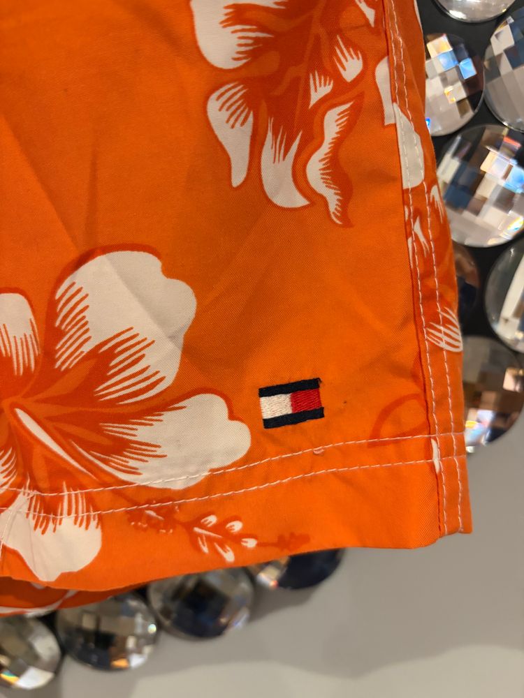 Tommy Hilfiger Swim Shorts Orange Floral Hawaiian Beach Shorts Size M image 2