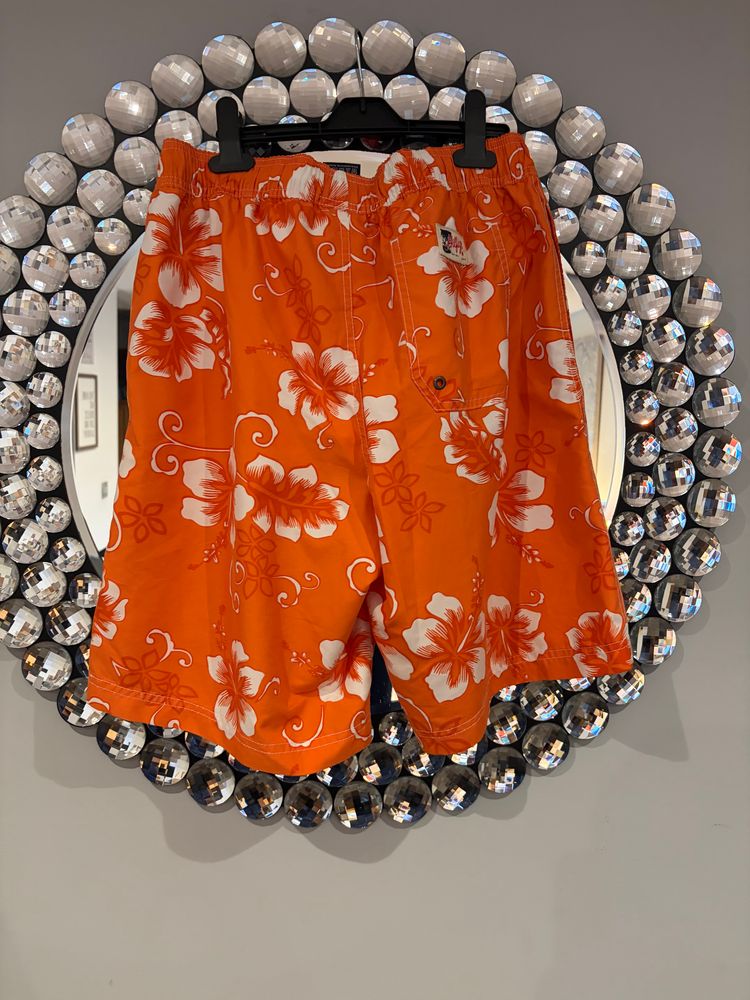 Tommy Hilfiger Swim Shorts Orange Floral Hawaiian Beach Shorts Size M image 4