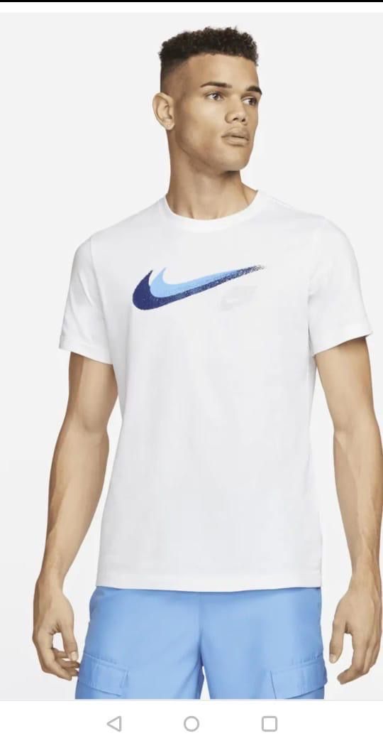 Nike Men'S White T-Shirt With Blue Swoosh Logo