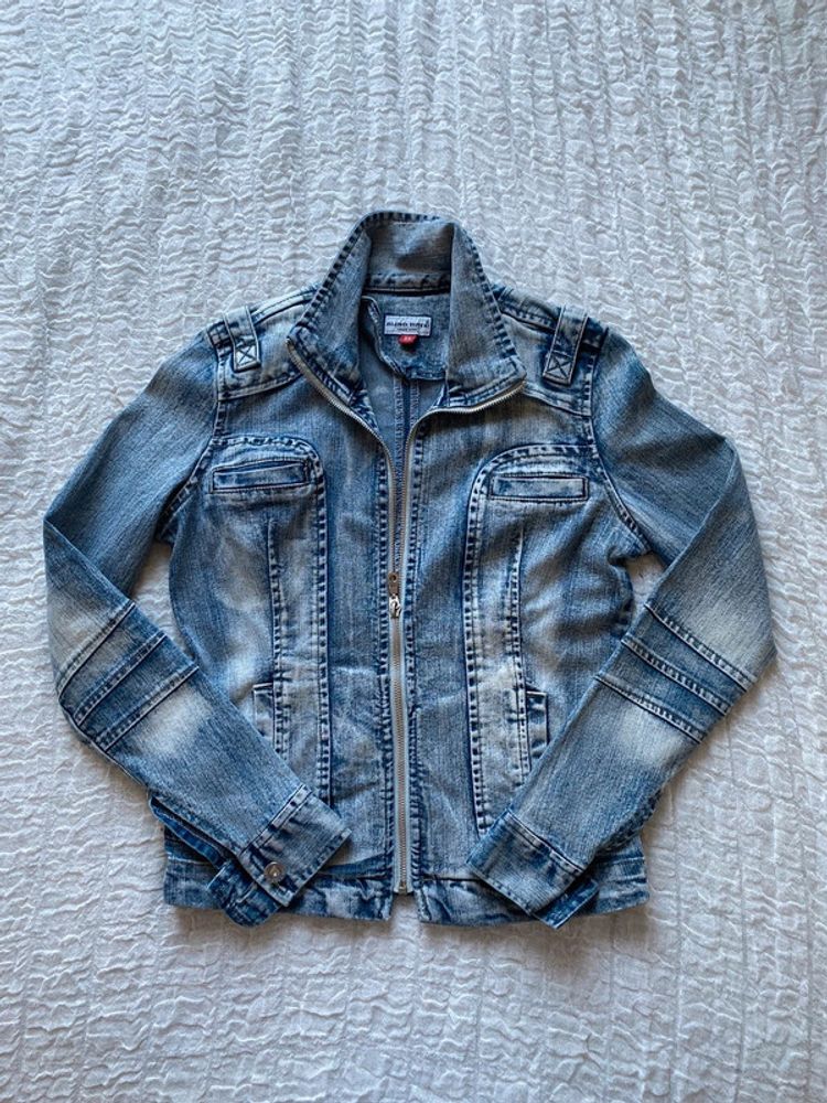 y2k biker racer zip up denim jacket