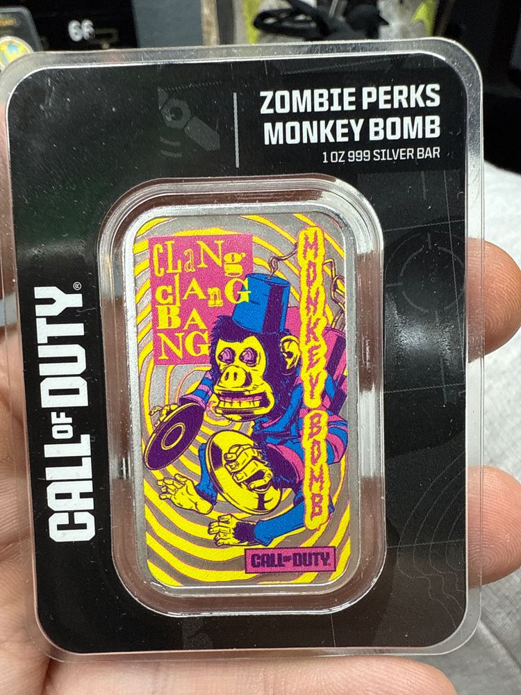 Call Of Duty Zombie Perks Monkey Bomb 1Oz Silver Bar