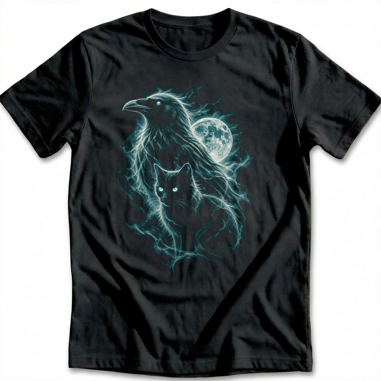 Spectral Raven Cat Teal T-Shirt image 1