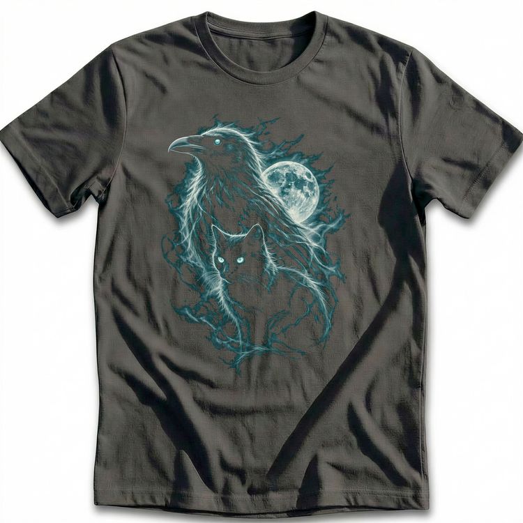 Spectral Raven Cat Teal T-Shirt image 5