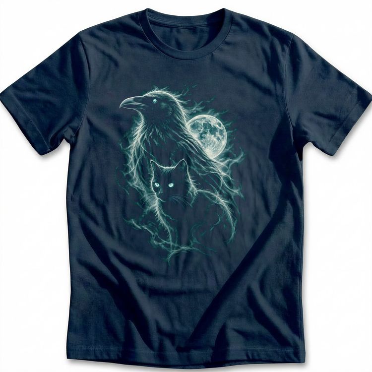 Spectral Raven Cat Teal T-Shirt image 3