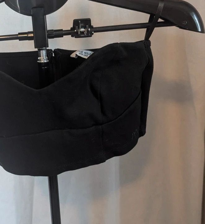 Jack Wills Bandeau Crop Top Black UK 12 Sweetheart Corset Bralette Y2K Party image 9