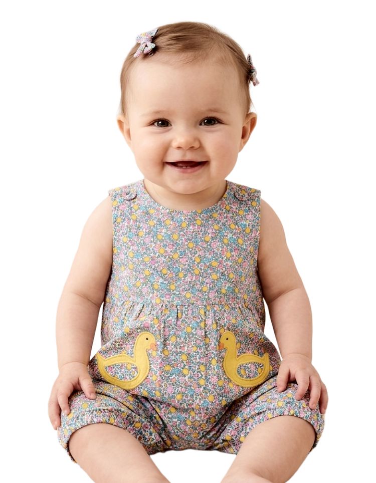 Bebe JoJo Maman Bebe Sleeveless lemon Ditsy Dungarees in White Mix product image