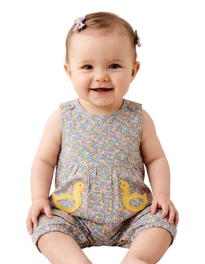 JoJo Maman Bebe Sleeveless lemon Ditsy Dungarees in White Mix 1