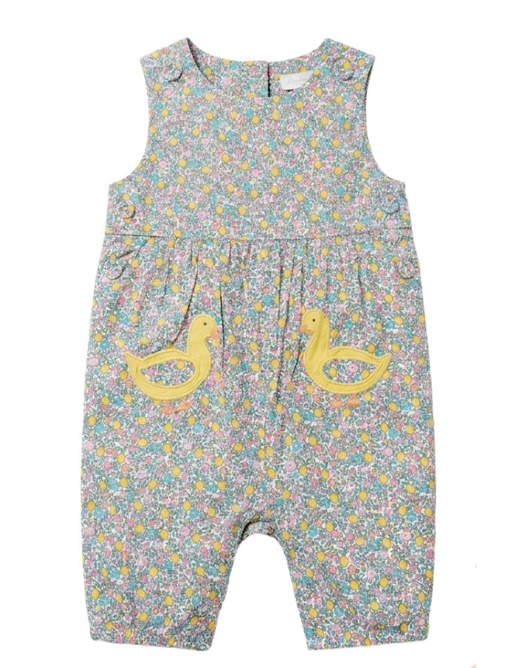 JoJo Maman Bebe Sleeveless lemon Ditsy Dungarees in White Mix 2