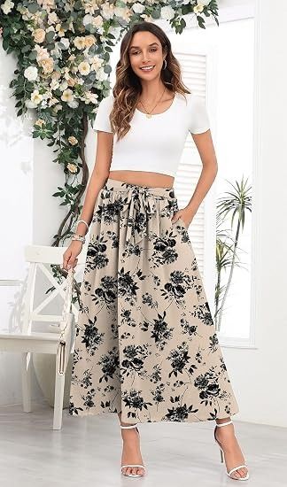 Beige Floral Wide-Leg Pants image 2