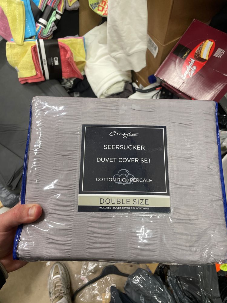 DOUBLE GREY DUVET SET Seersucker Duvet Cover Set