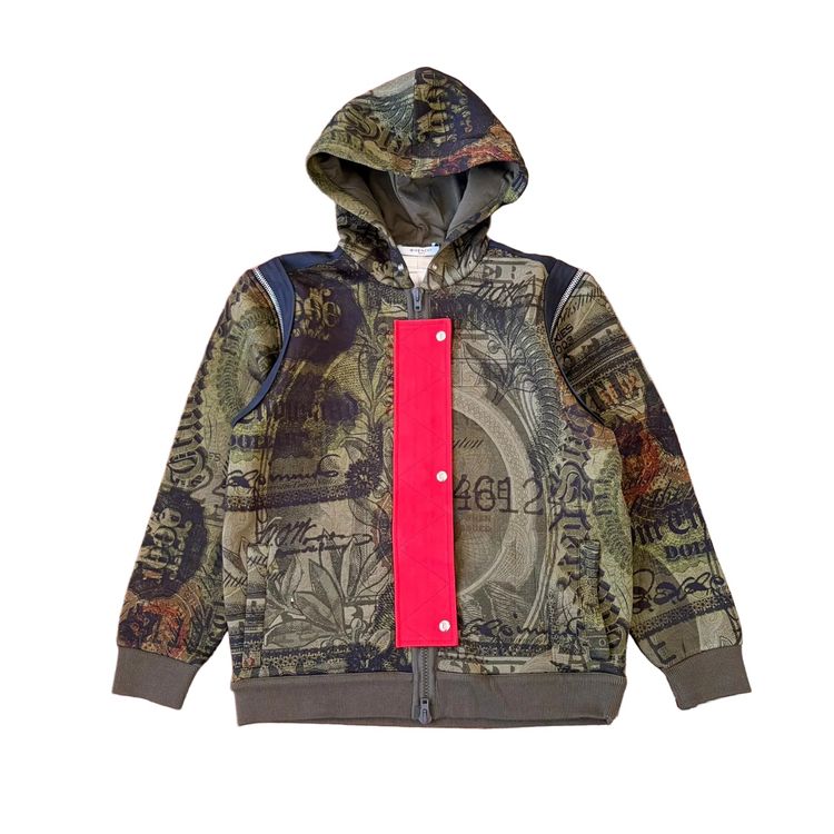 Givenchy Green Money Print Removable Sleeve Zip Hoodie