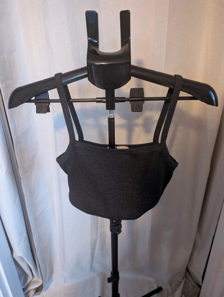 Primark Crop Top Black Ribbed Cami Bralette Small S Double Strappy Y2K Top image 1