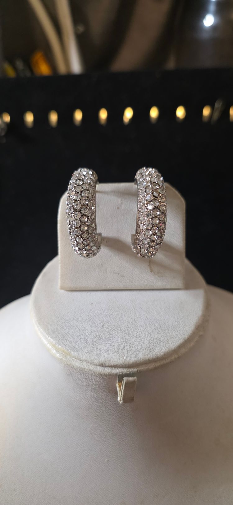 Silver-Tone Rhinestone Hoop Earrings