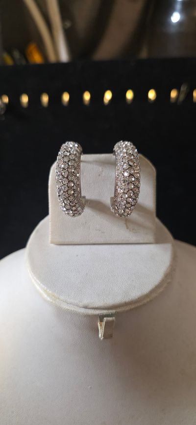 Silver-Tone Rhinestone Hoop Earrings