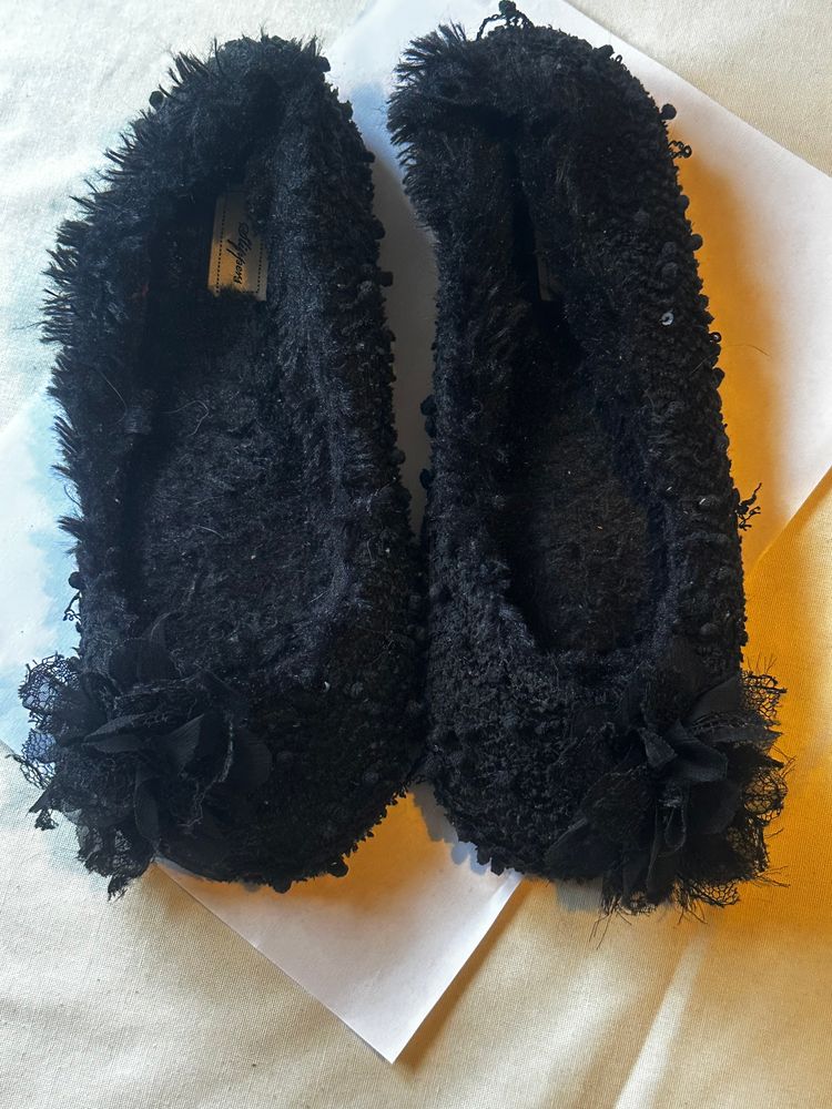 Next Black Textured Ballet Flats obraz 1