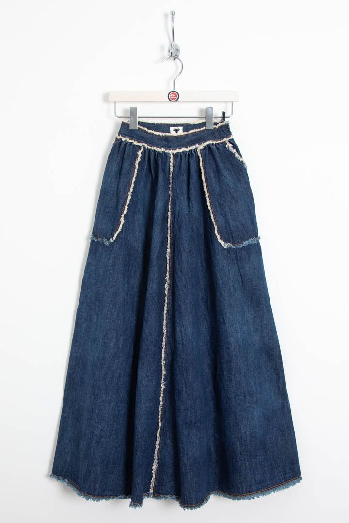 Women's Christian Dior Frayed Raw Edge Denim Maxi Skirt (UK 6) imagen 1
