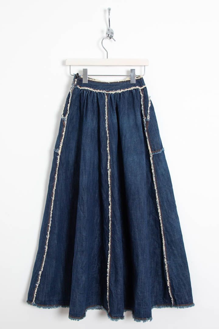 Women's Christian Dior Frayed Raw Edge Denim Maxi Skirt (UK 6) imagen 3